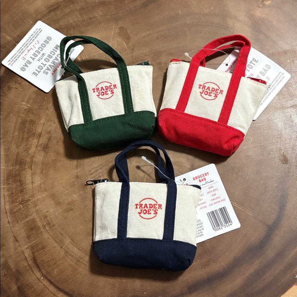 Trader Joe's Canvas Micro Tote with Grocery Bag - Blue, Red, Green (All 3)